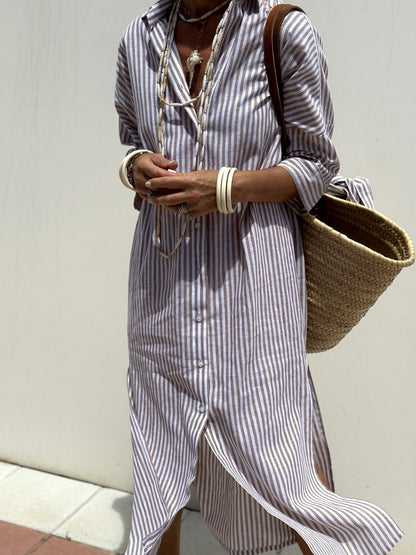 Coastal Stripe Maxi Shirt Dress